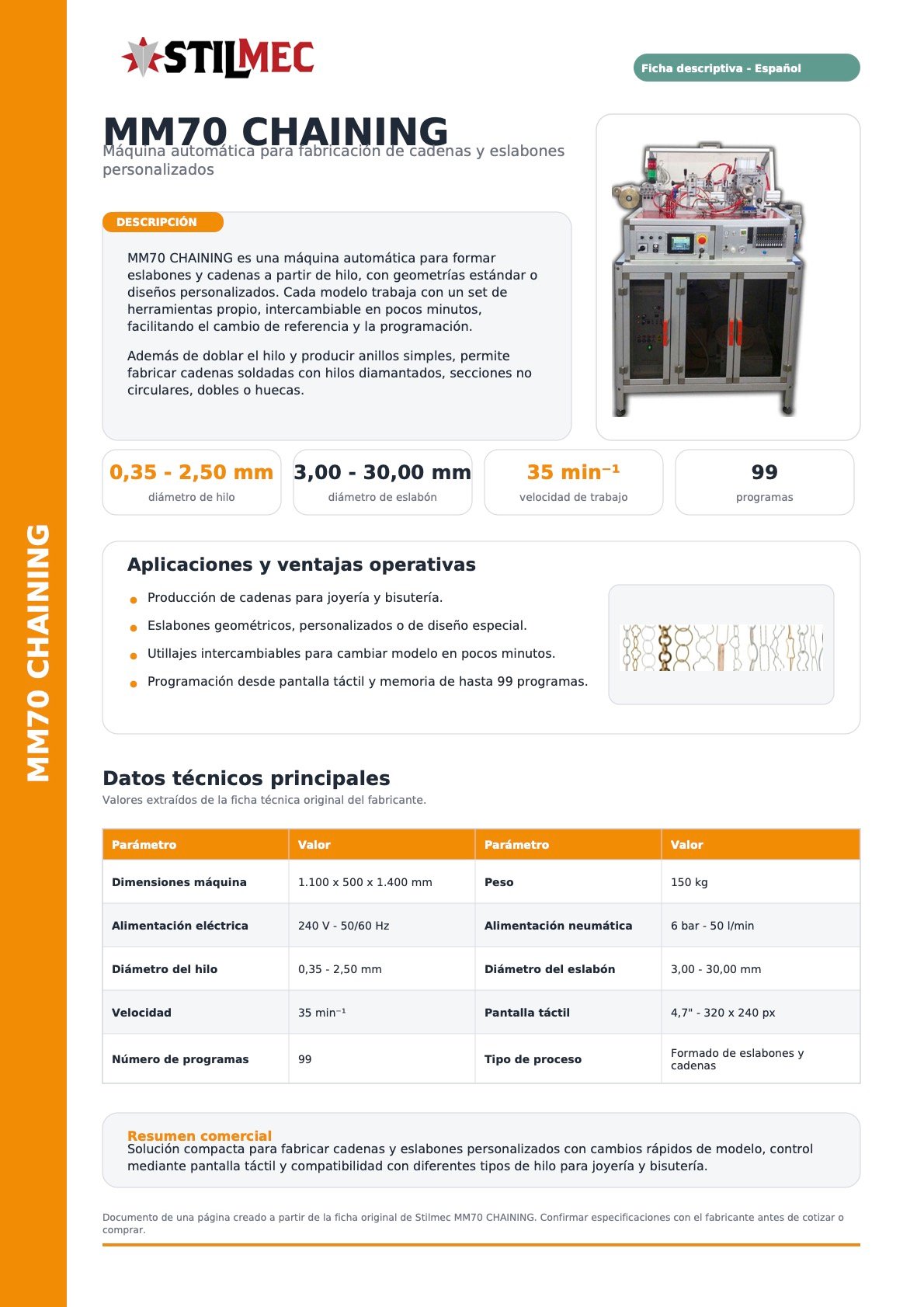Ficha técnica MM70 2